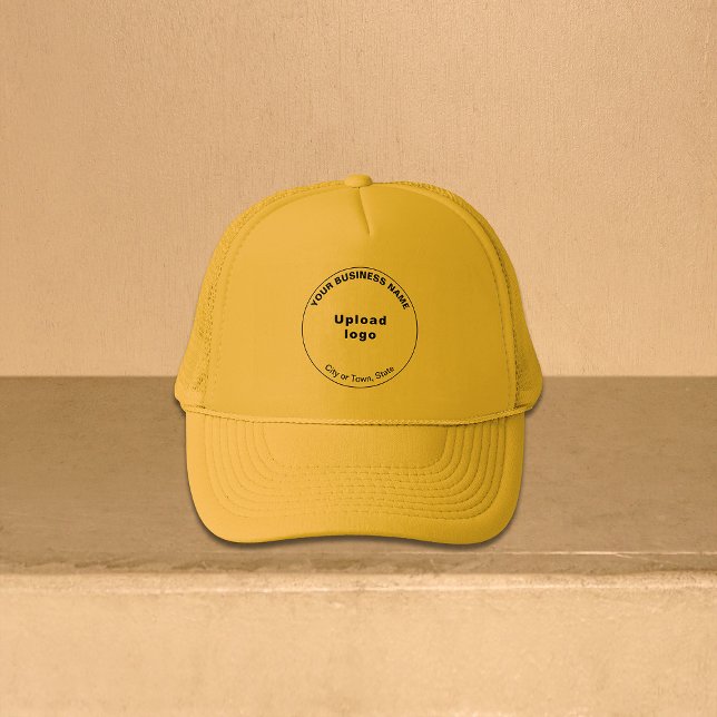 Round Business Brand on Yellow Trucker Hat (Round business brand on yellow trucker hat)