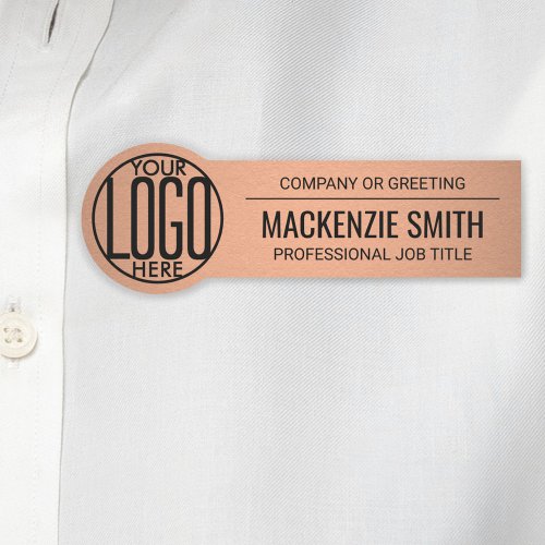 Round Business Logo Employee ID Faux Metal Copper Name Tag