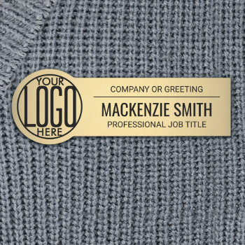 Round Business Logo Employee Id Faux Metallic Gold Name Tag by Memorable_Modern at Zazzle