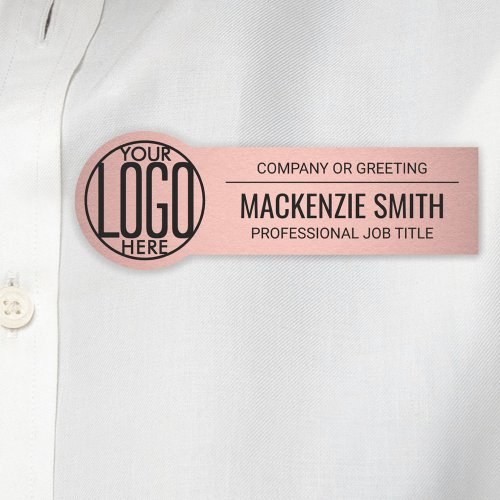 Round Business Logo Employee ID Faux Rose Gold Name Tag