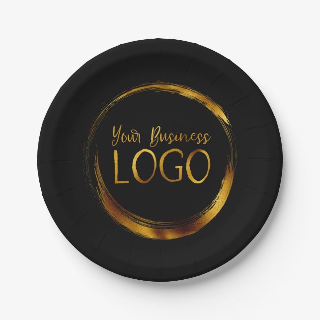 Round Business Logo on Black Promo Paper Plates (Front)