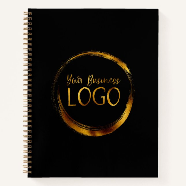 Round Business Logo on Black Promotional Notebook (Front)