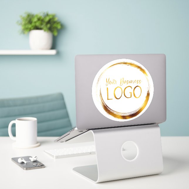 Round Business Logo on White Promo Sticker (Laptop On Desk)