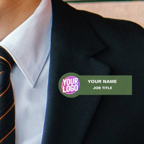 Round Business Logo or Employee Photo Green Stone Name Tag