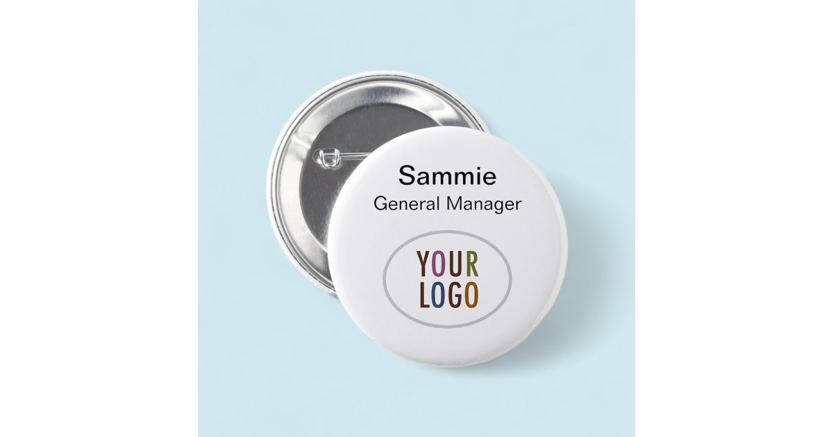 Round Button Employee Name Tag Pin Company Logo | Zazzle