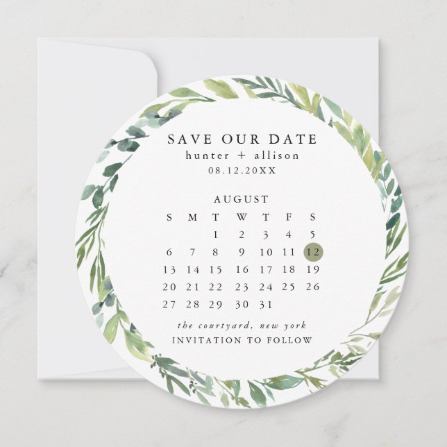 Round Calendar Save the Date Card (Front)