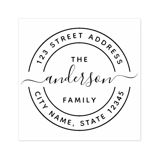 Round Calligraphy Script Family Return Address Rubber Stamp (Imprint)