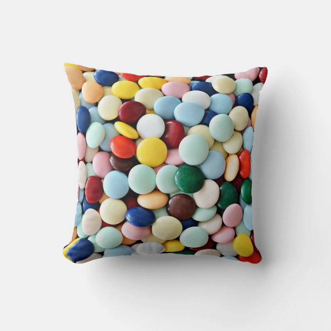 Round candies of different colors throw pillow (Front)