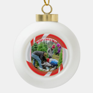 Round Candy Cane Shape Red & White for X’mas Ceramic Ball Christmas Ornament