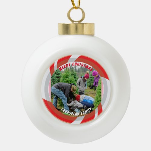 Round Candy Cane Shape Red  White for Xmas Ceramic Ball Christmas Ornament
