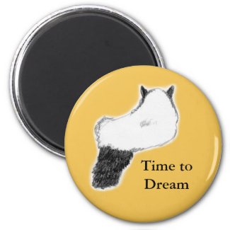 Round Cat Magnet, Time to Dream, Yellow Magnet