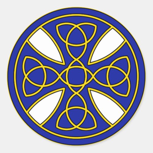 Round Celtic Cross in blue and gold Classic Round Sticker