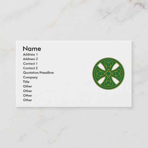 Round Celtic Cross in green and gold Business Card