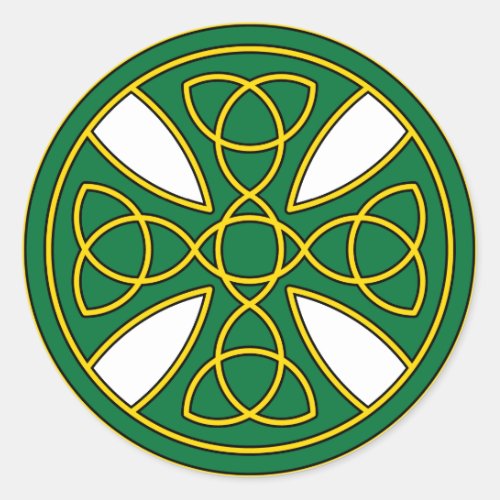 Round Celtic Cross in green and gold Classic Round Sticker