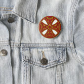 Round Celtic Cross in red and gold Button (In Situ)