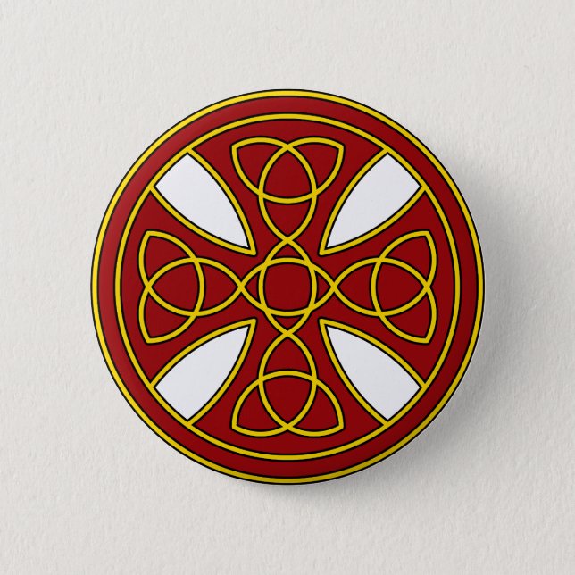 Round Celtic Cross in red and gold Button (Front)