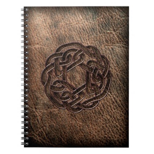 Round celtic knot on leather notebook