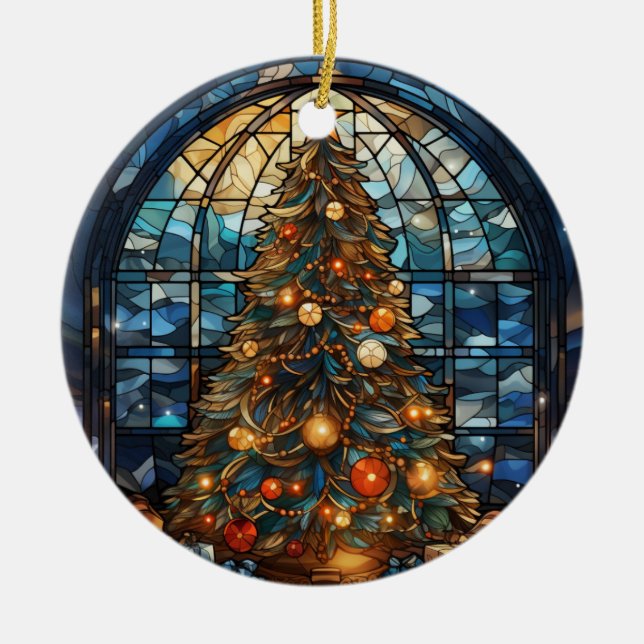 Round Ceramic Christmas Tree Ornament (Front)
