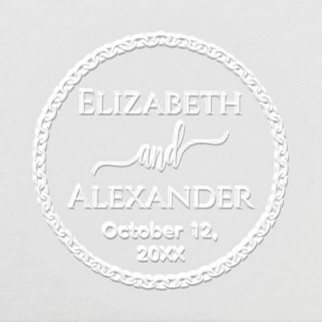 Round Chain Frame Bride Groom Names Date Wedding Embosser (Design)