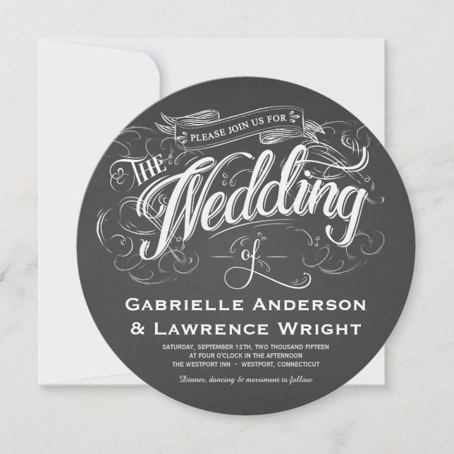 Round Chalkboard Rustic Art Wedding Invitations (Front)