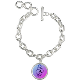 Round charm bracelet silver plated with love 'A'