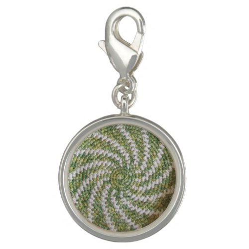 Round Charm _ Green and White Spiral