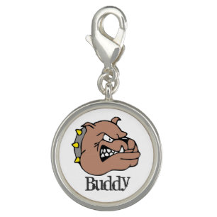 Round Charm, Silver Plated Bulldog Pet Tag Charm