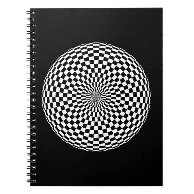 Round Checkerboard Sphere Black and White Notebook (Front)