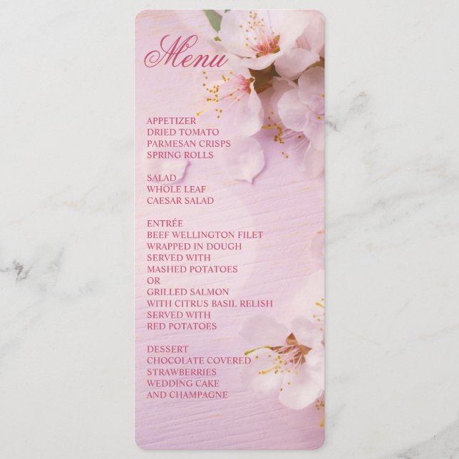 Round Cherry Blossom Elegant Wedding Menu (Front)