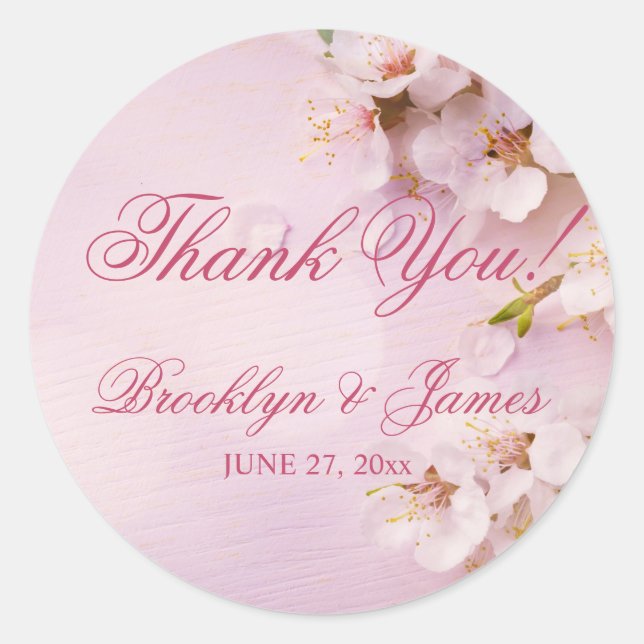 Round Cherry Blossom Elegant Wedding Stickers (Front)