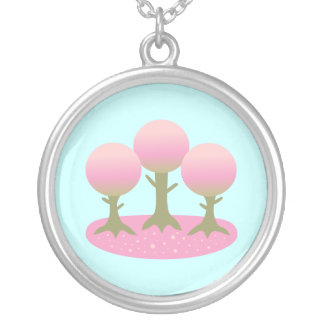 Round Cherry Blossom Trees Silver Plated Necklace