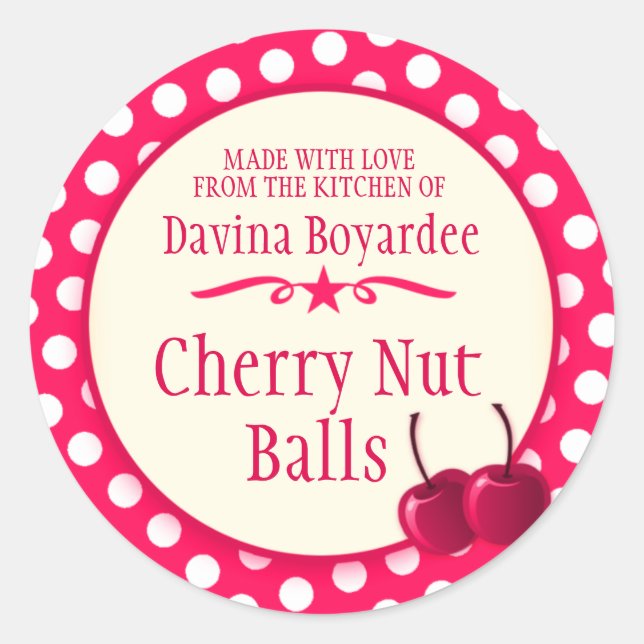 Round cherry red cookie exchange baking stickers (Front)