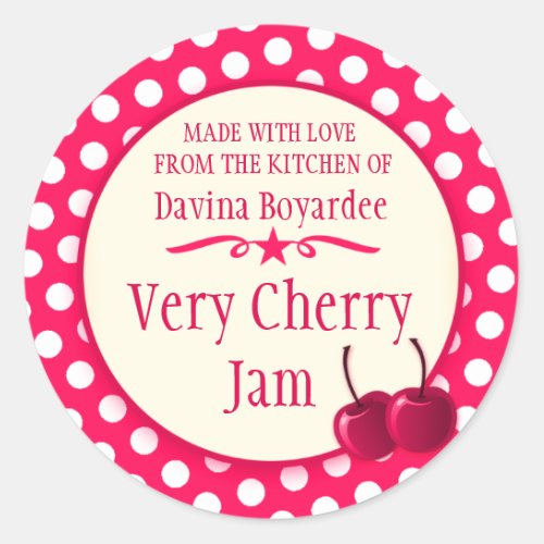 Round cherry red jam stickers