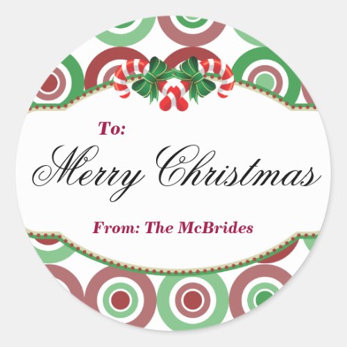 Round Christmas Candy Cane gift tag Sticker