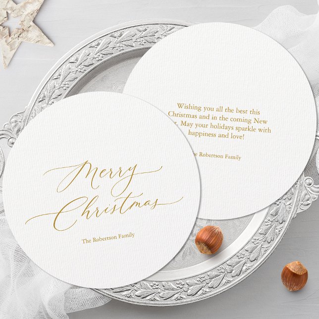 Round Christmas Card with Gold Script (Creator Uploaded)
