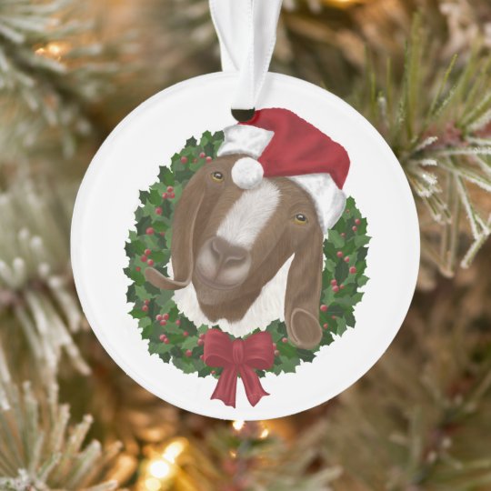 Round Christmas Goat Ornament