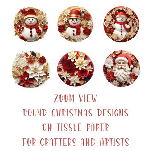 Round Christmas Image DIY Decoupage Ornament Craft Tissue Paper
