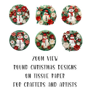 Round Christmas Image DIY Decoupage Ornament Craft Tissue Paper