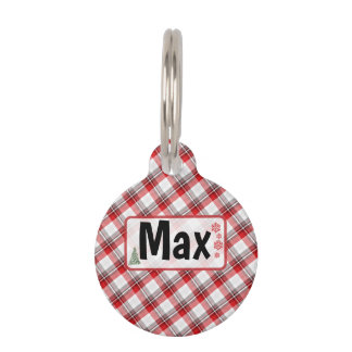 Round Christmas – Personalized Name, Plaid Holiday Pet ID Tag