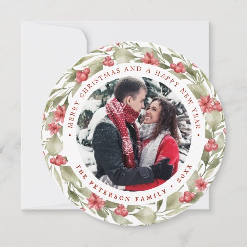 Round Christmas Wreath Photo Card