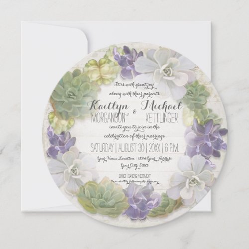 Round Circle Cactus Wreath Leaf Succulent Rustic Invitation