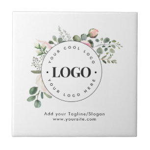 Round Circle Custom Company Logo Floral Greenery Ceramic Tile