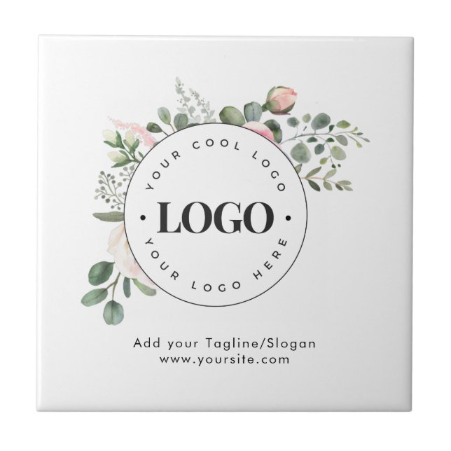 Round Circle Custom Company Logo Floral Greenery  Ceramic Tile (Front)