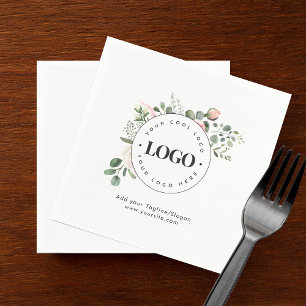 Round Circle Custom Company Logo Floral Greenery Napkins