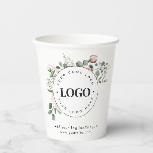 Round Circle Custom Company Logo Floral Greenery  Paper Cups