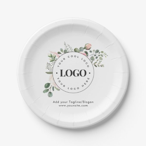 Round Circle Custom Company Logo Floral Greenery  Paper Plates