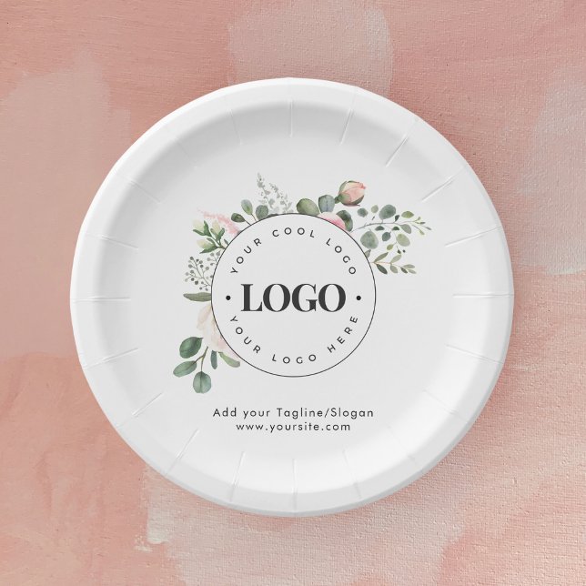 Round Circle Custom Company Logo Floral Greenery  Paper Plates (Creator Uploaded)