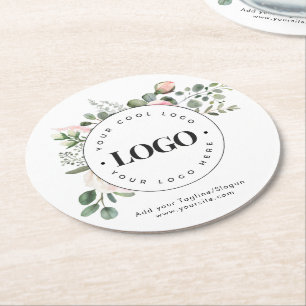 Round Circle Custom Company Logo Floral Greenery Round Paper Coaster