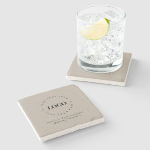 Round Circle Custom Company Logo Rustic Gray Kraft Stone Coaster