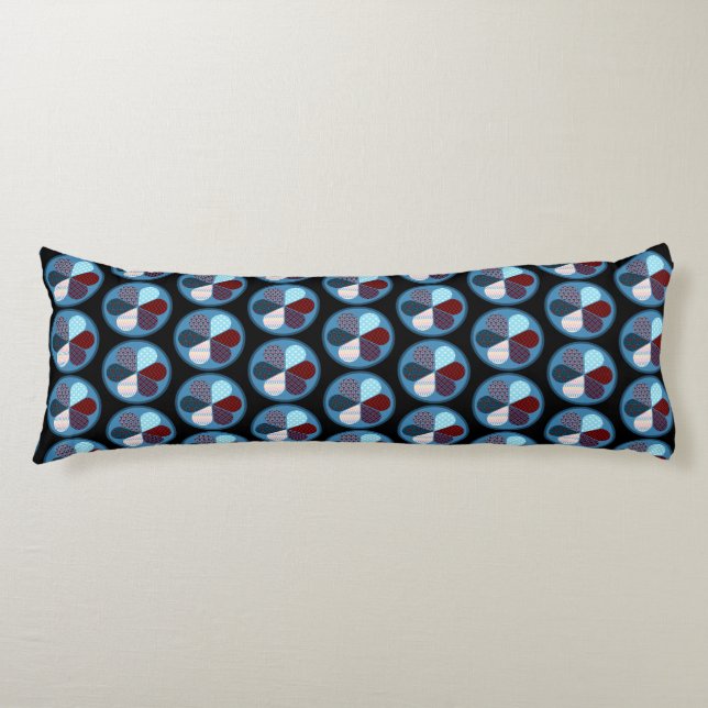 ROUND CIRCLE SHAPE PATTERN MAROON RED BLUE BLACK BODY PILLOW (Front)